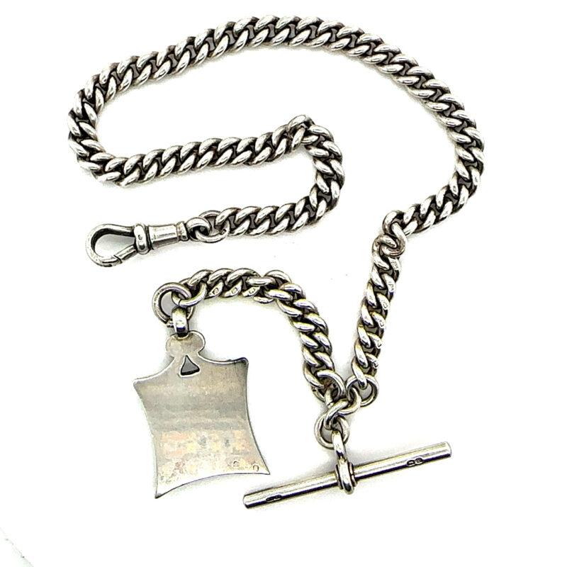 Sterling silver curb link fob chain and pendant c.1914