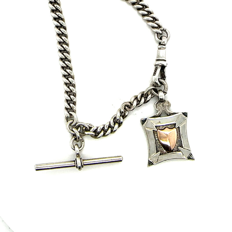 Sterling silver curb link fob chain and pendant c.1914