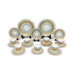 23 piece English tea set aqua and gold