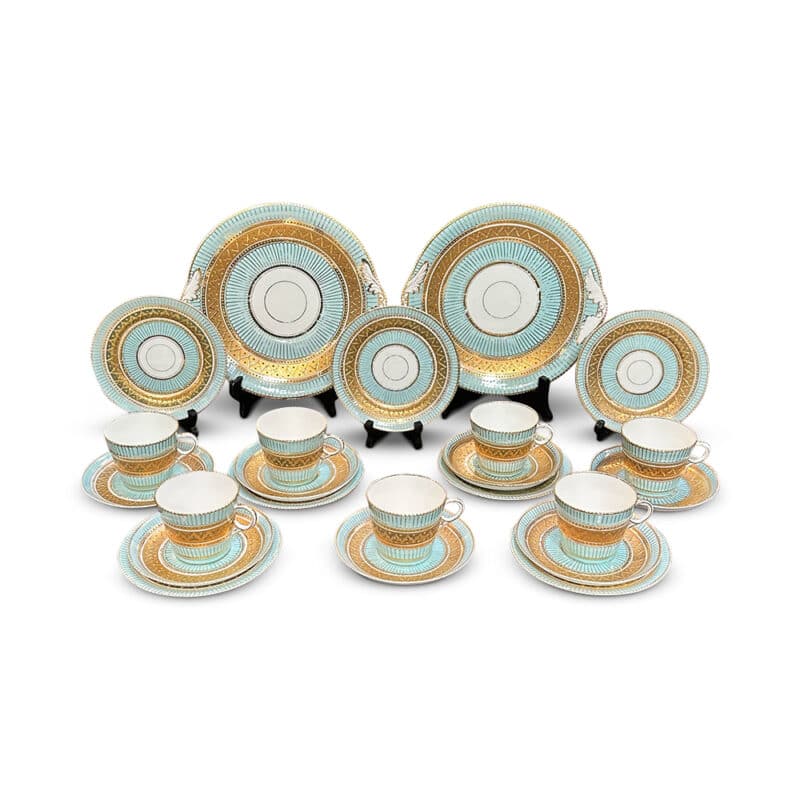 23 piece English tea set aqua and gold