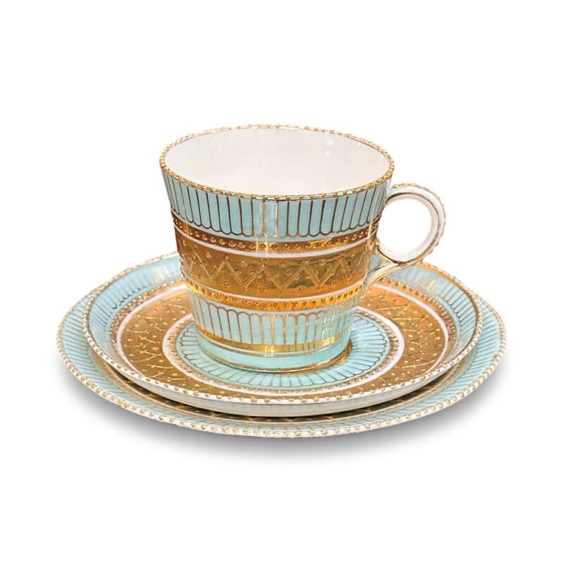 23 piece English tea set aqua and gold