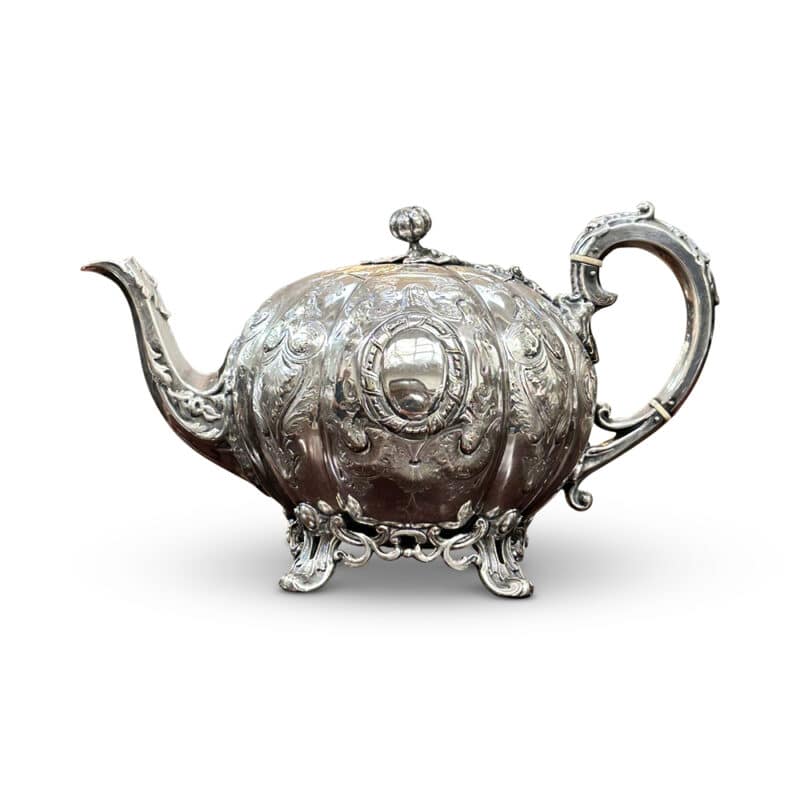 3 pce silver plate pumpkin teaset teapot