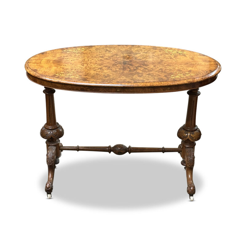 French burr walnut oval inlaid side table