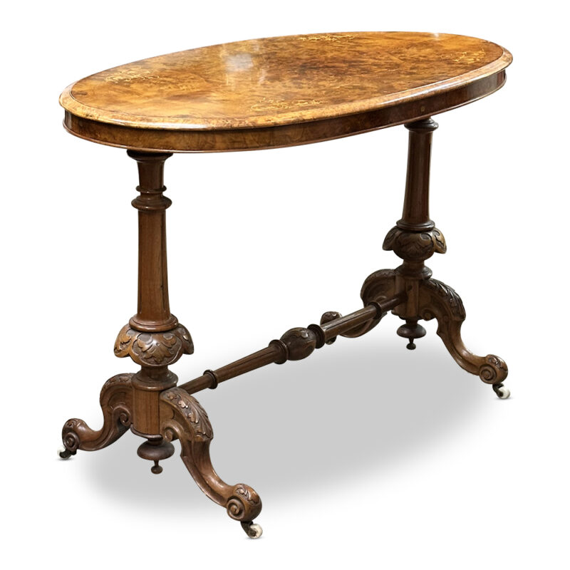 French burr walnut oval inlaid side table