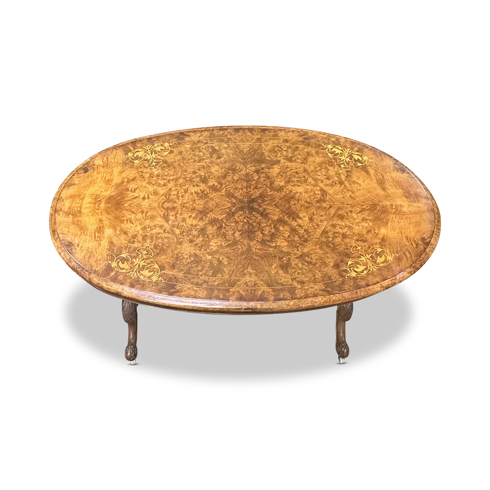 French burr walnut oval inlaid side table