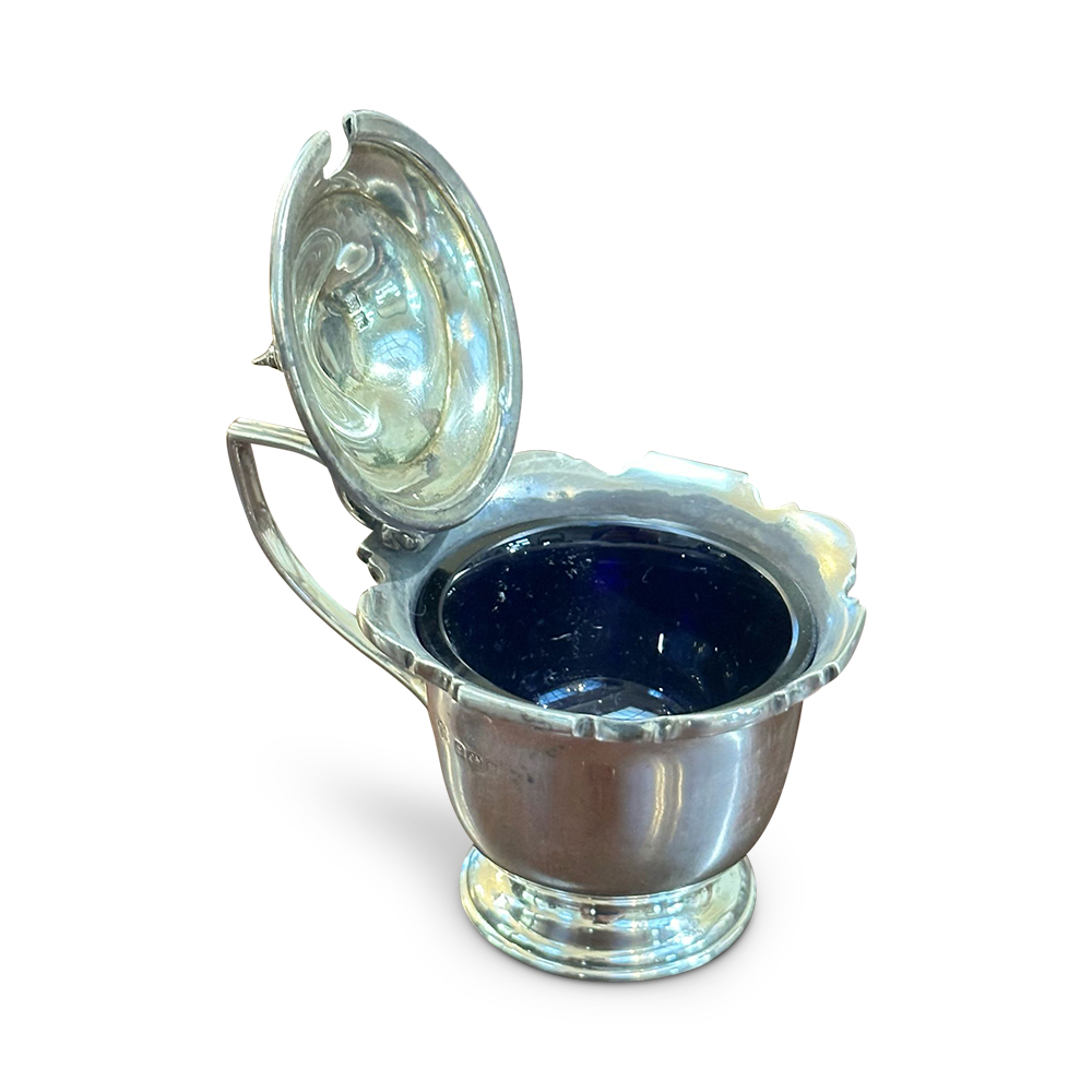 Sterling silver mustard pot open