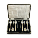 Sterling silver set coffee spoons and tongs