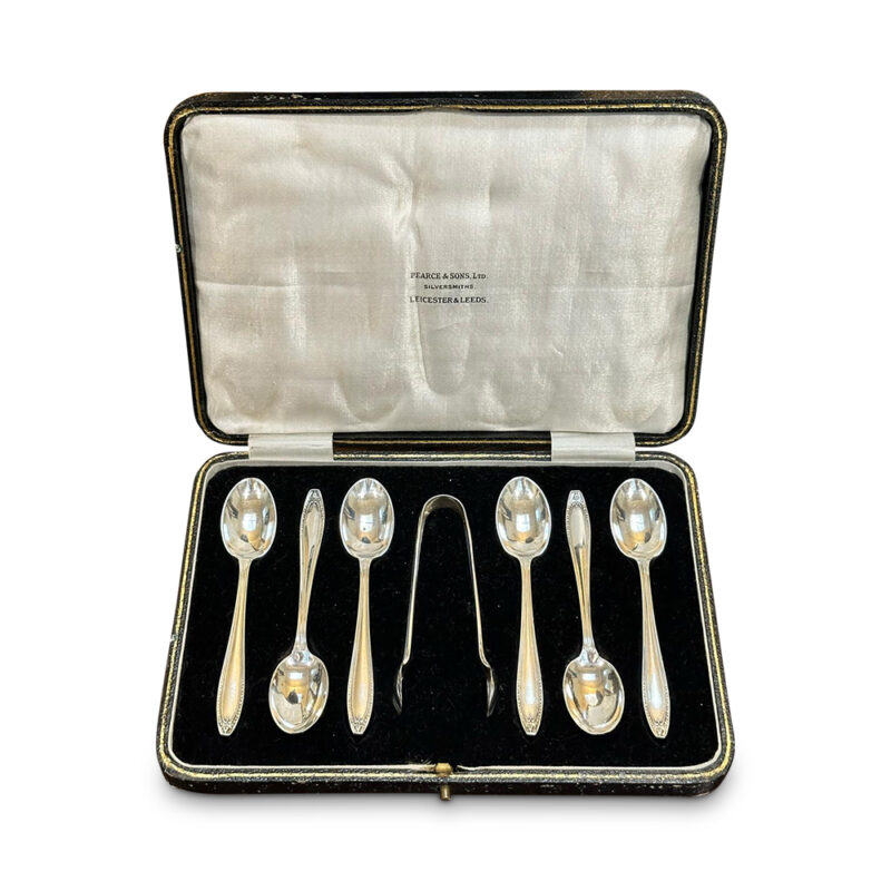 Sterling silver set coffee spoons and tongs
