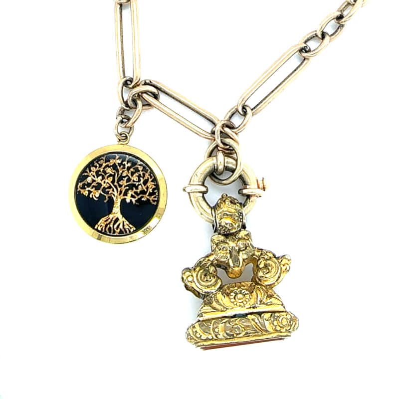 Gold fob chain with seal and pendant