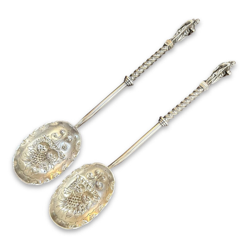 Pair of silver plated apostle berry spoons c.1900