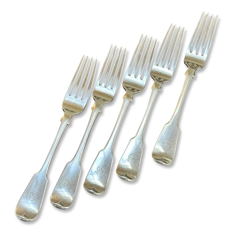 Set of 5 sterling silver forks 1821
