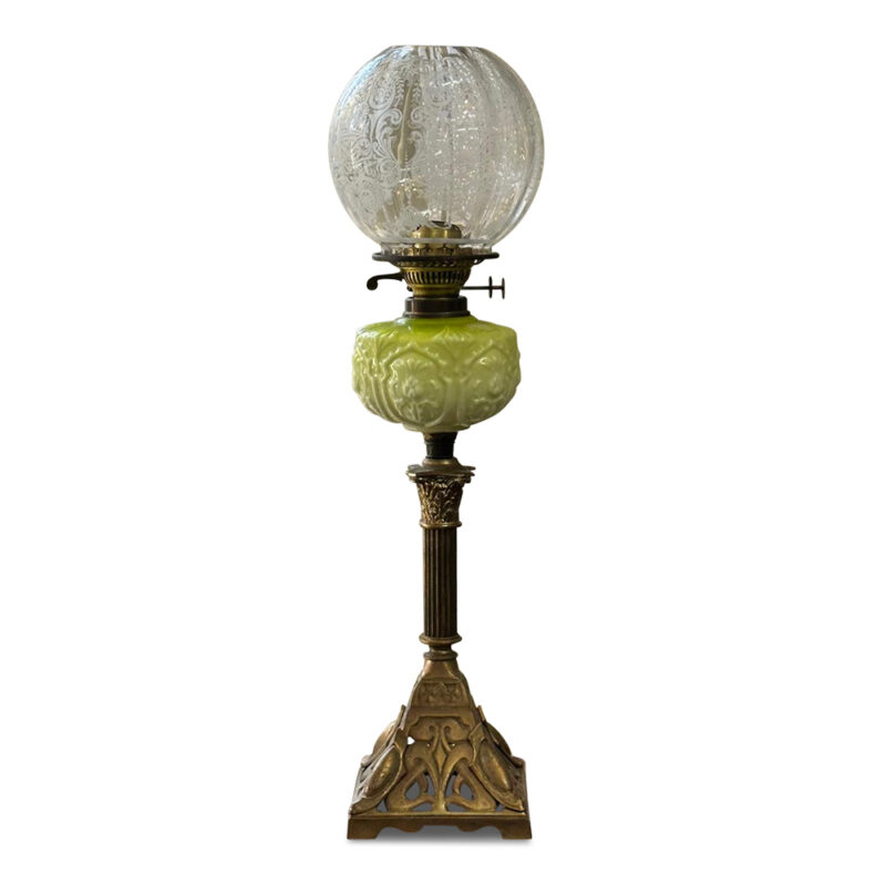 art nouveau double burner brass lamp c.1890