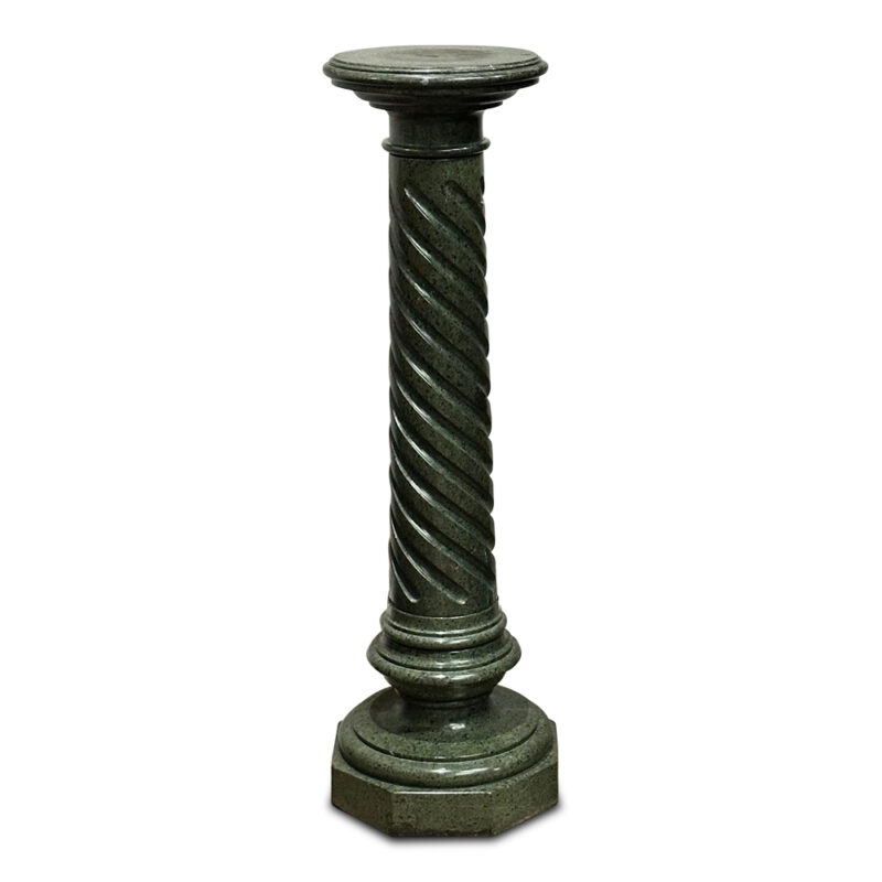19th century green marble pedestal tight twisted column heavy base