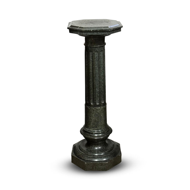19th century green marble pedestal with reeded column and octagonal top
