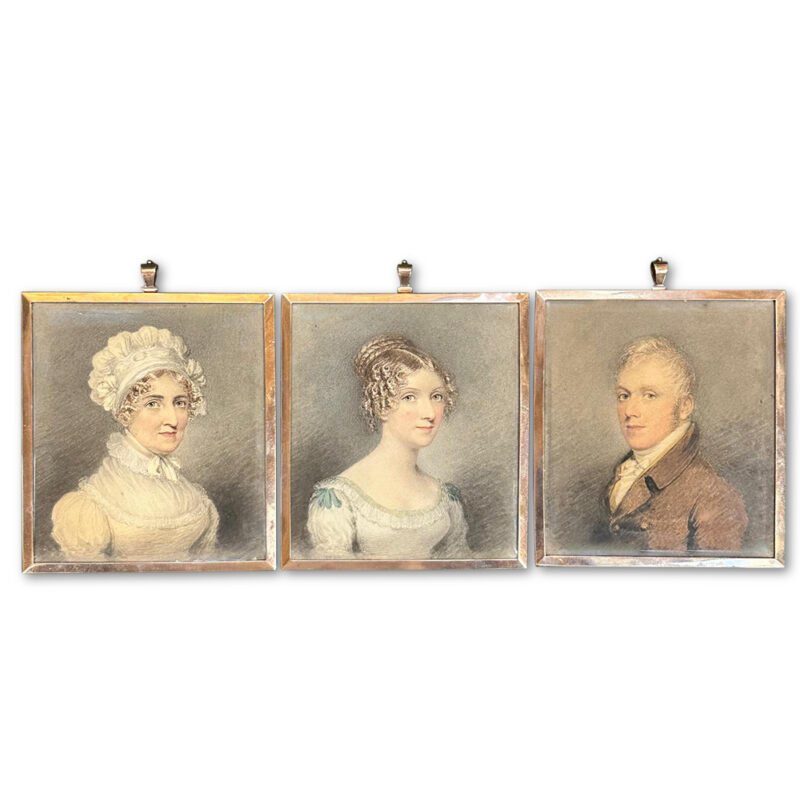 19th century superb set 3 hand painted miniatures