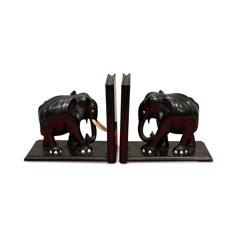 Carved elephant bookends c.1920 front