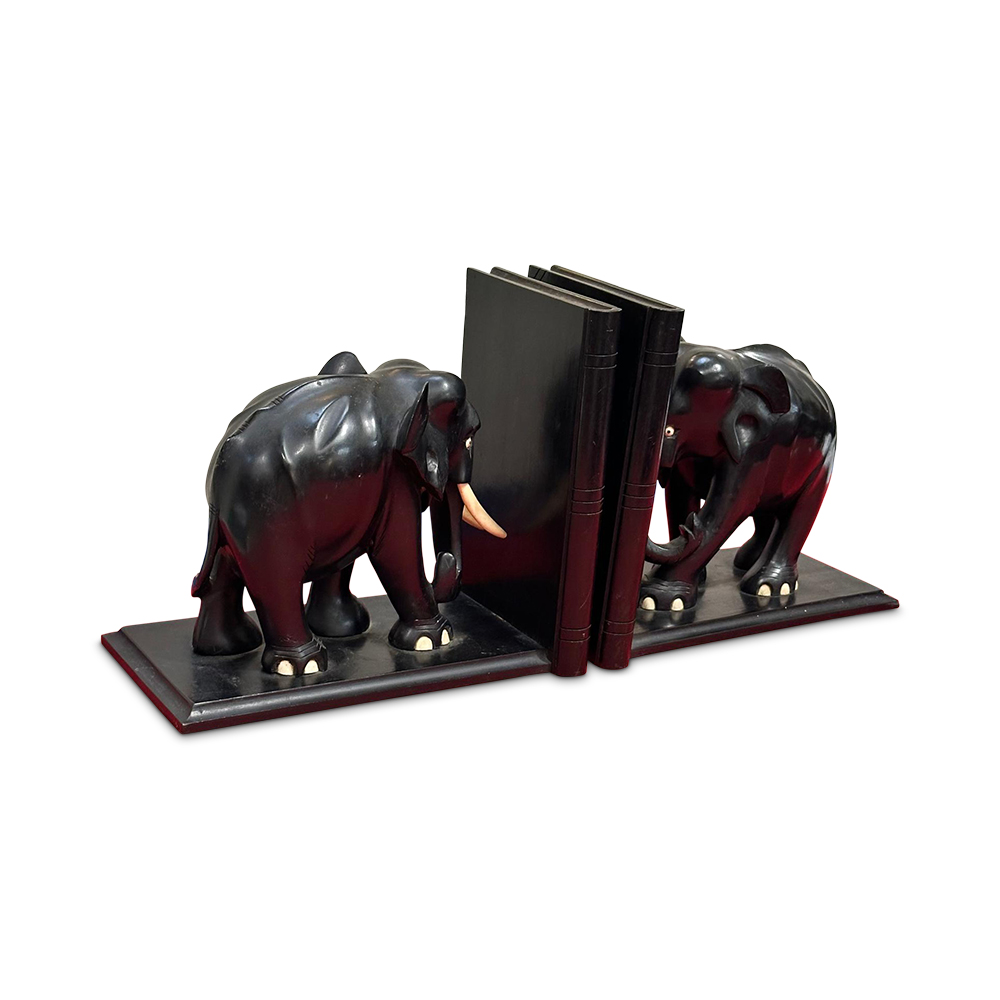 Carved elephant bookends c.1920