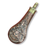 Embossed brass and copper gunpowder flask