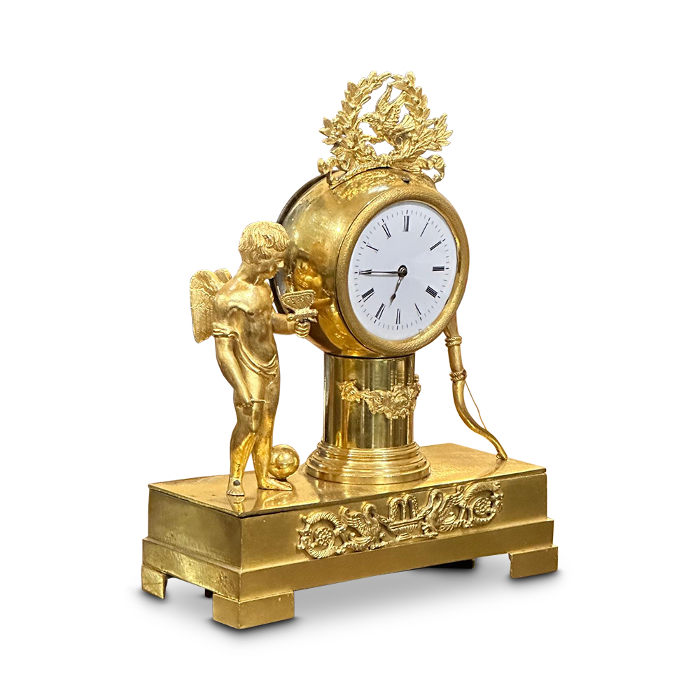 English gilt bronze figured small mantle clock c.1870 front