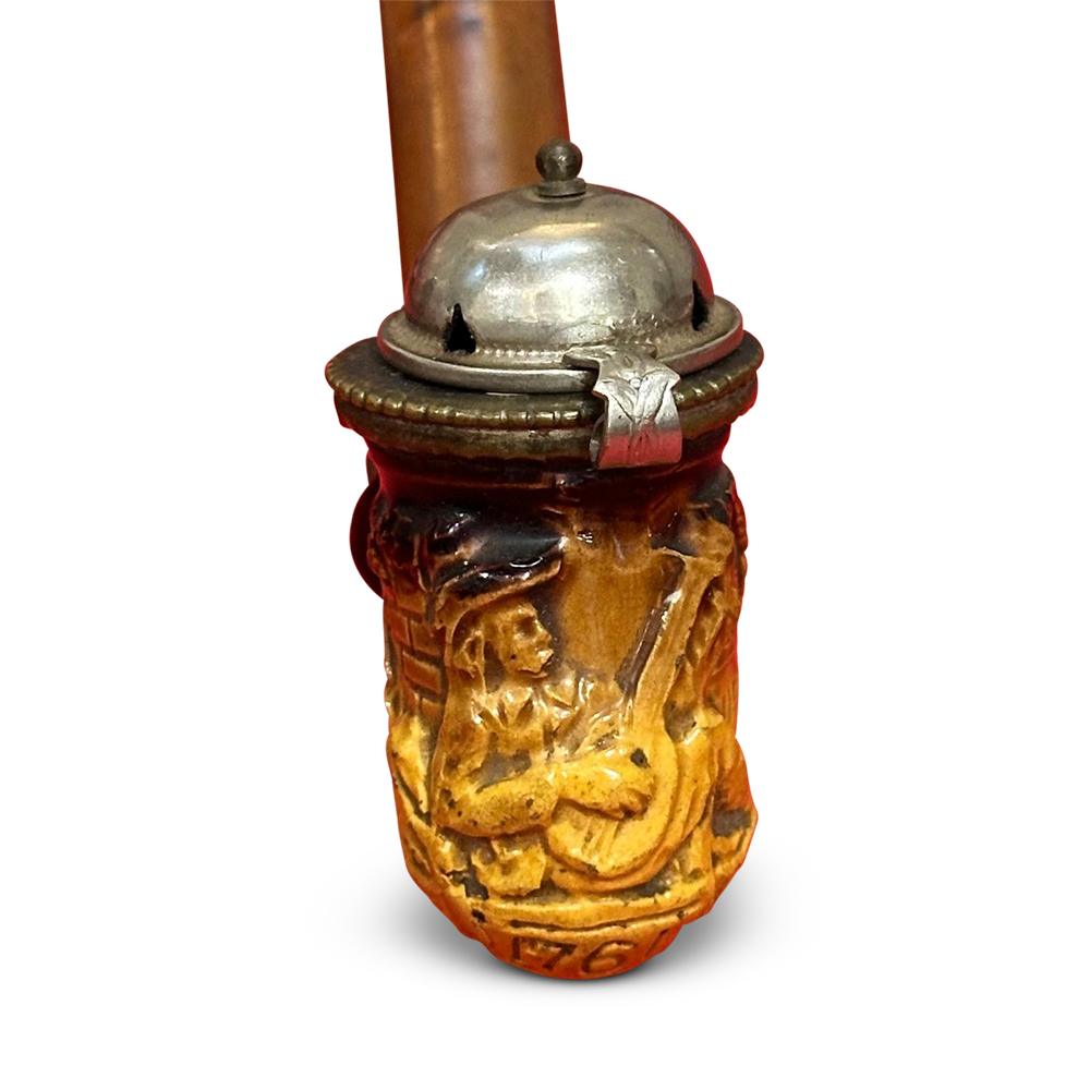 German smoker pipe with turned wood and horn stem c.1870