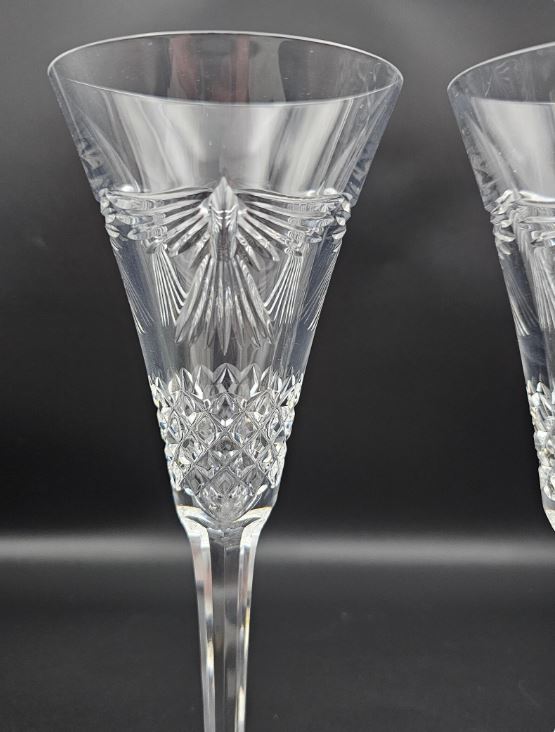 Pair Waterford crystal dove design millenium collection champagne toasting flutes