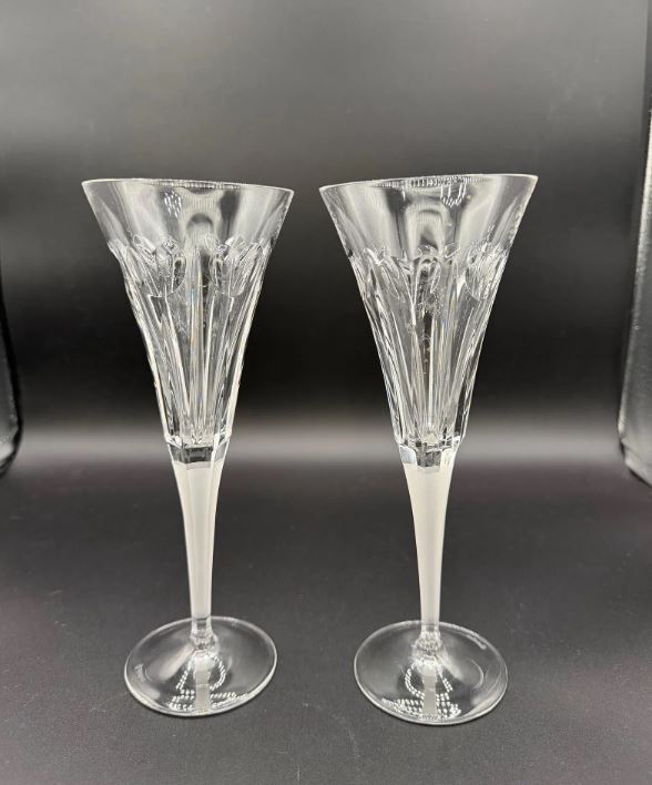 Pair Waterford crystal heart design millenium collection champagne toasting flutes