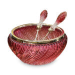 Edwardian ruby swirl salad bowl with servers c.1910