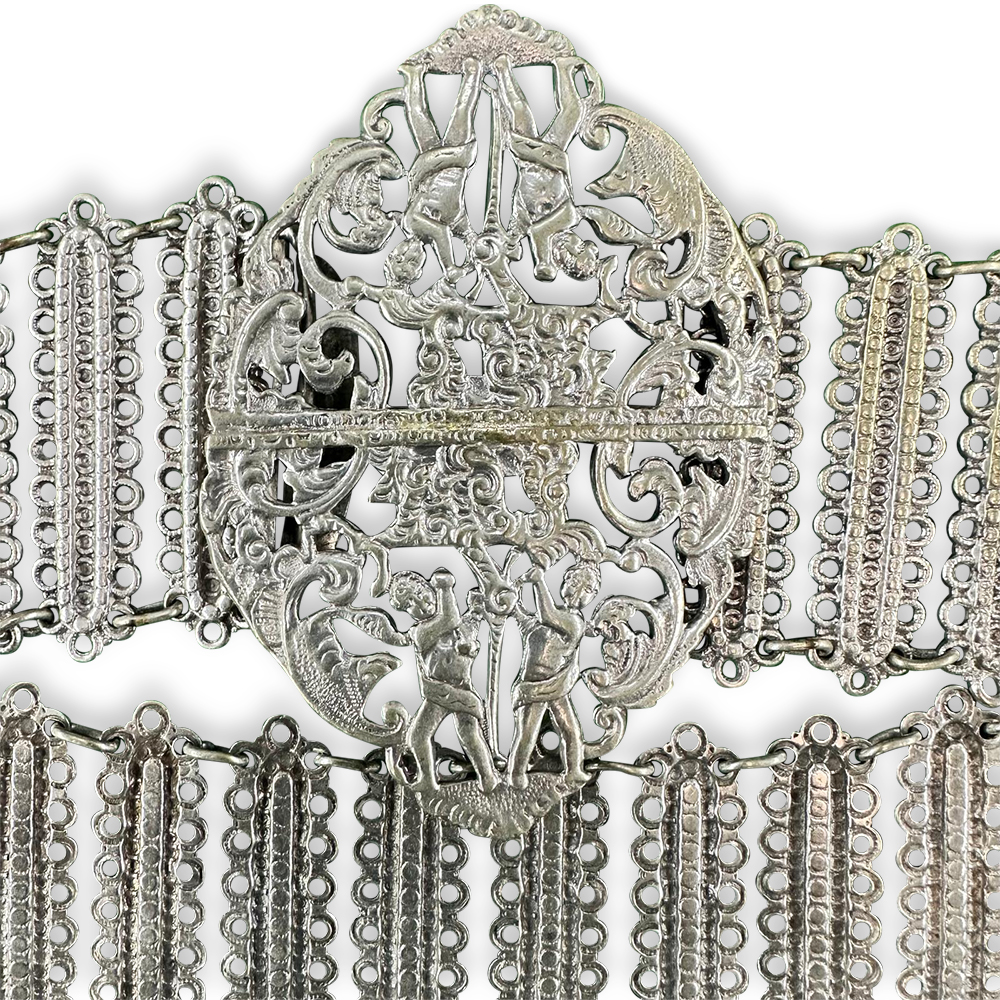 Edwardian silver plated filigree nurses belt c.1900 clasp
