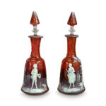 Pr Mary Gregory ruby glass decanters c.1890
