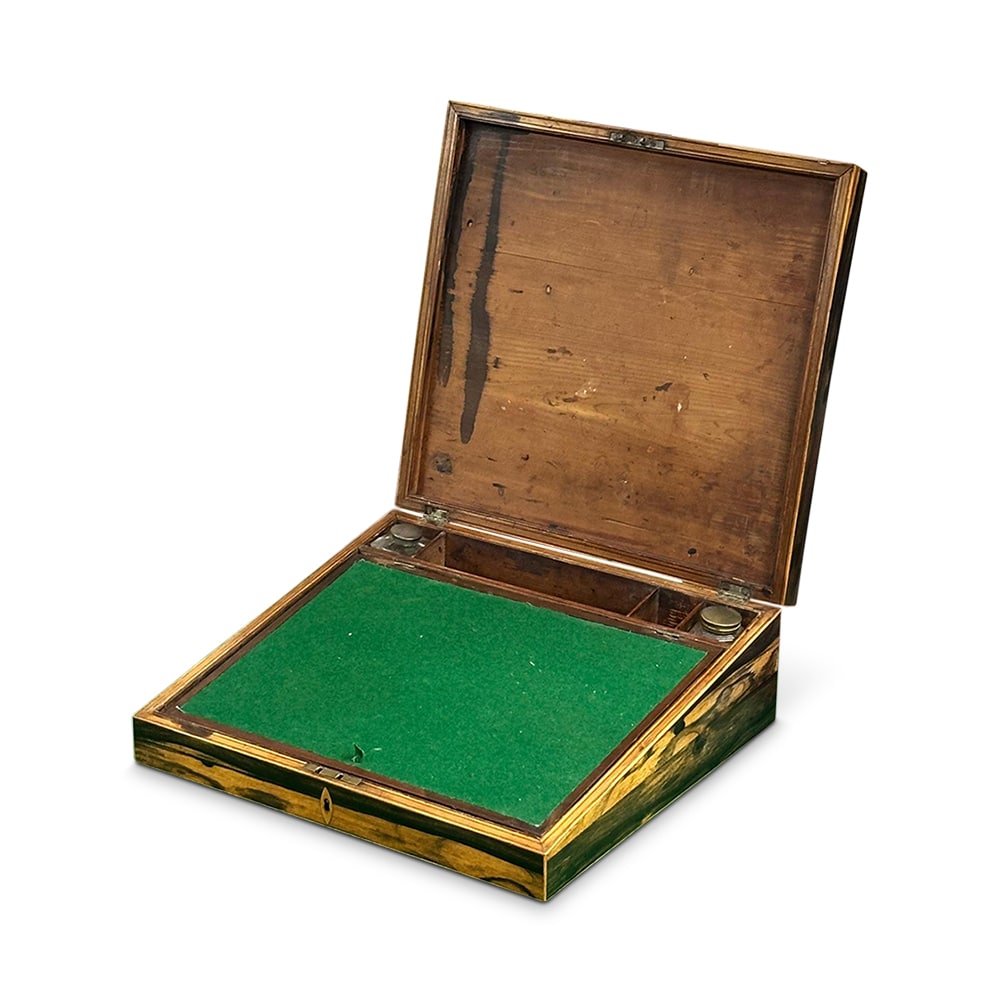 Rare early 19th century English coromandel writing slope with cubic inlays c.1835