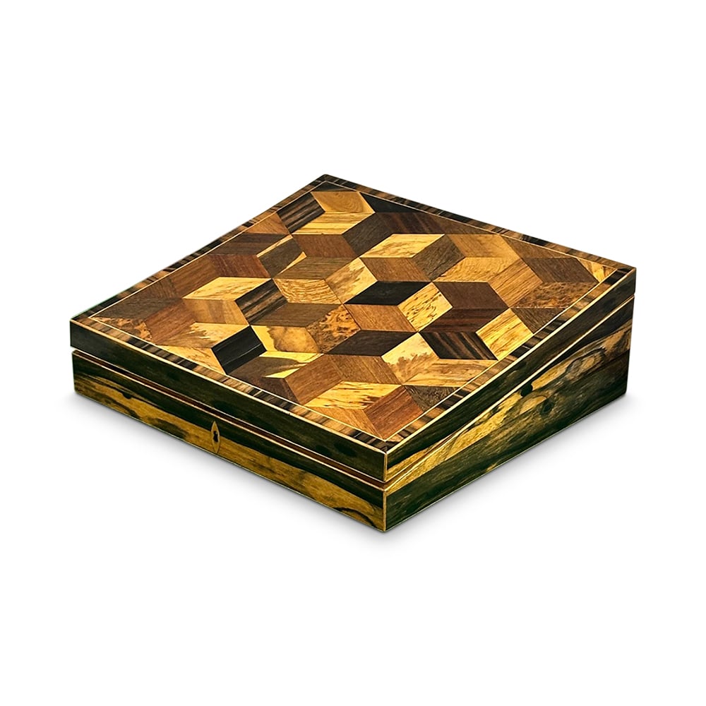 Rare early 19th century English coromandel writing slope with cubic inlays c.1835