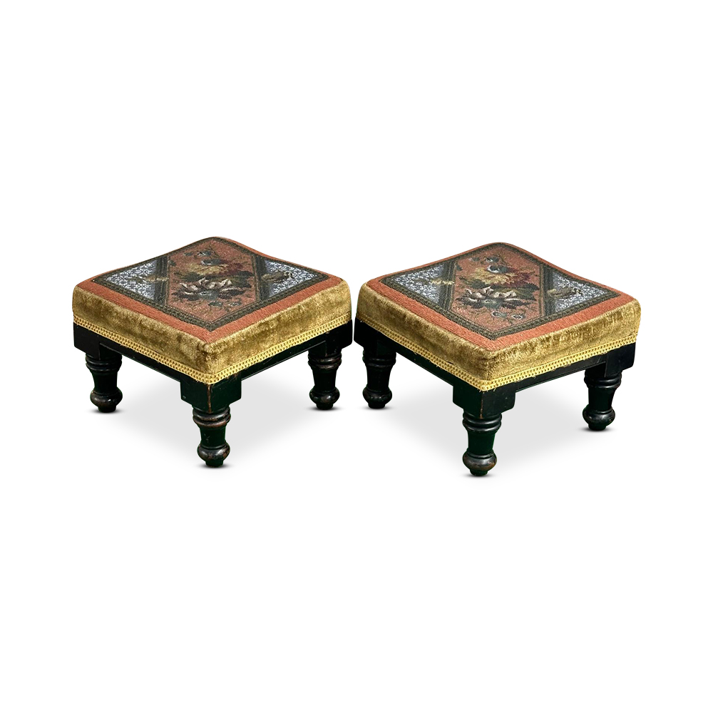 Rare pr of antique beaded footstools c.1870