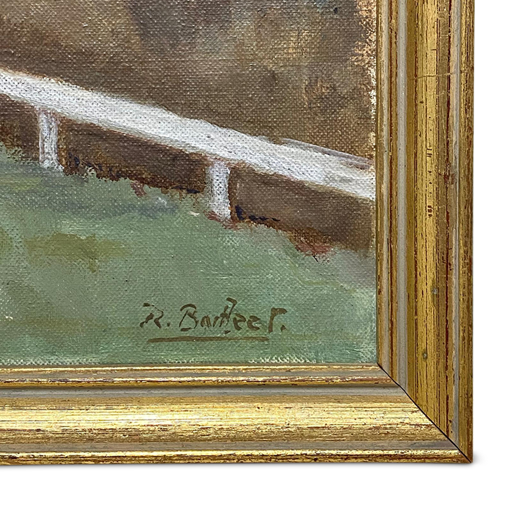 Early 20th century First Post Worcester oil painting by R Barfleet