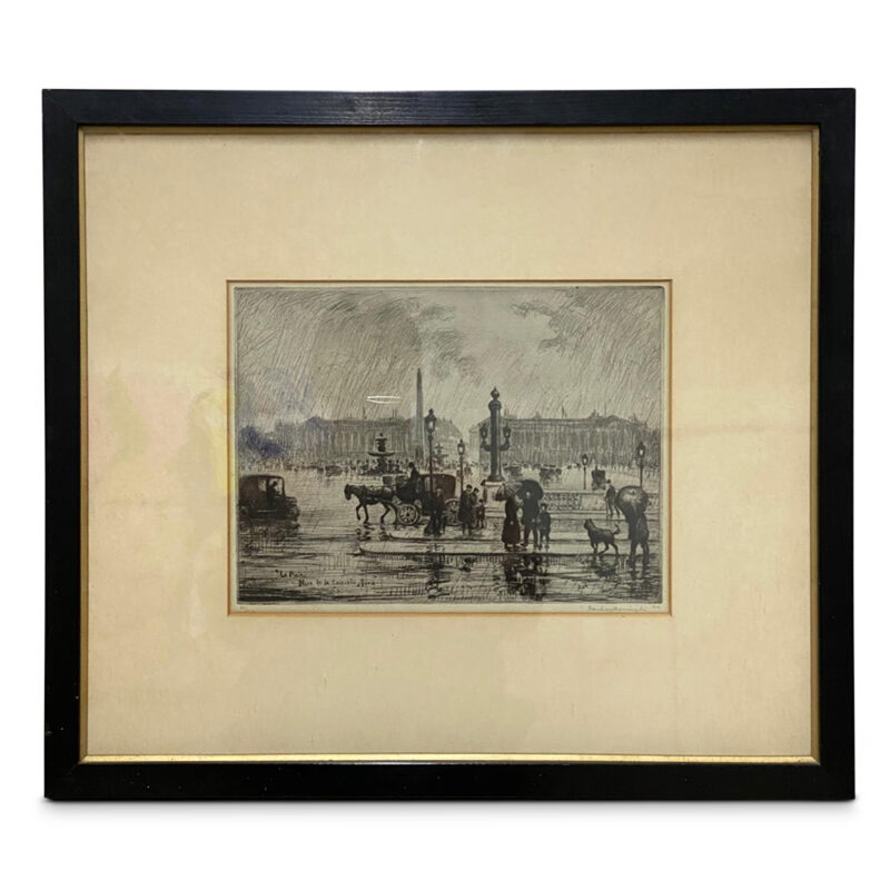 Ltd Ed etching La Pluie Place de la Concorde by Frank M. Armington