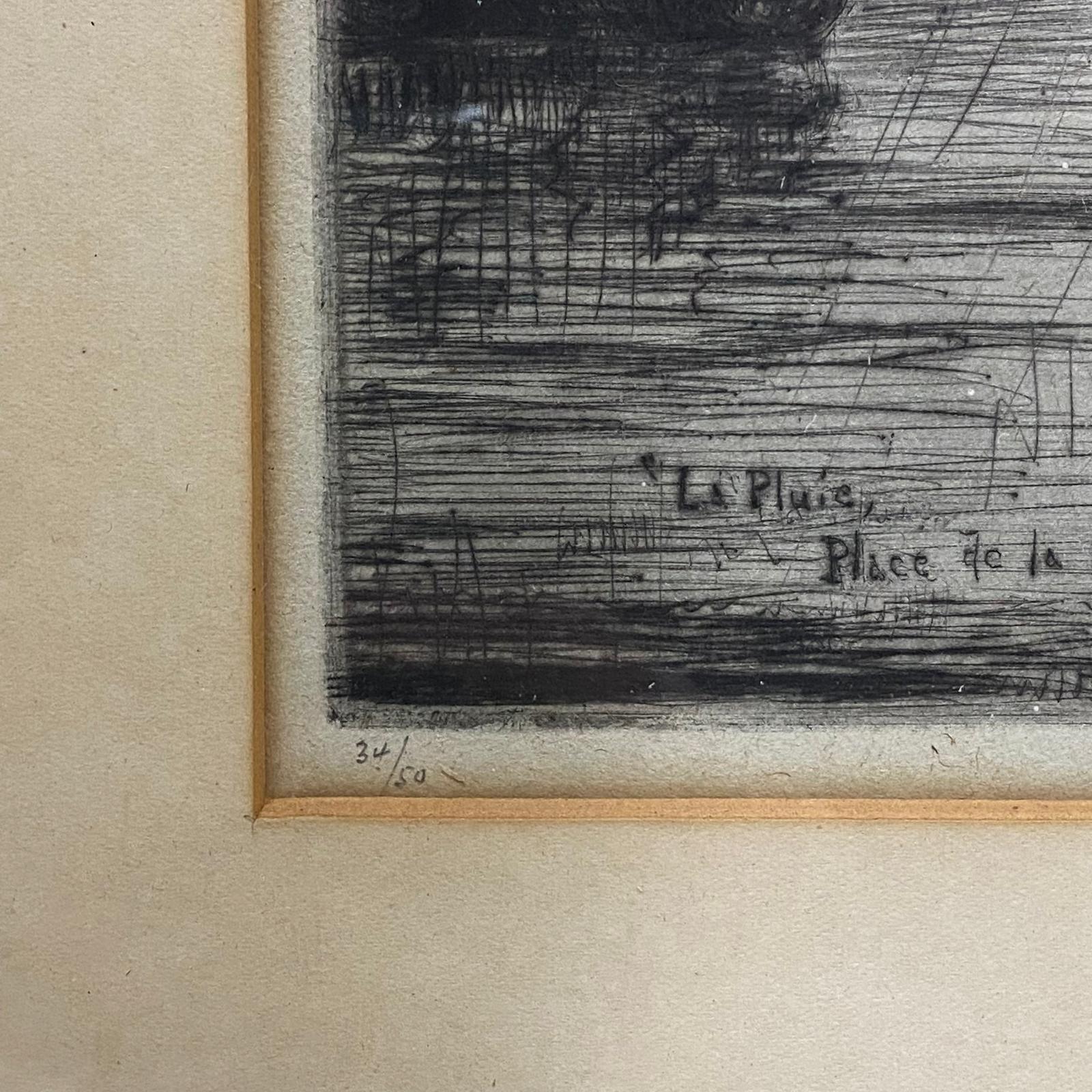 Ltd Ed etching La Pluie Place de la Concorde by Frank M. Armington