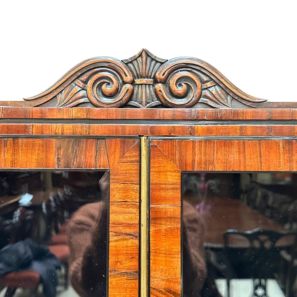 Superb English Regency zebrawood Grecian writing cabinet bookcase secretaire c.1810