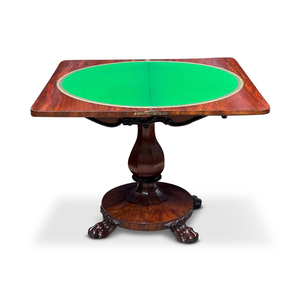 William IV English mahogany fold over card table c.1840