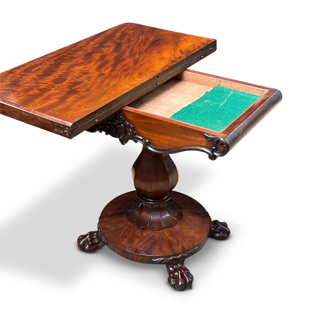 William IV English mahogany fold over card table c.1840