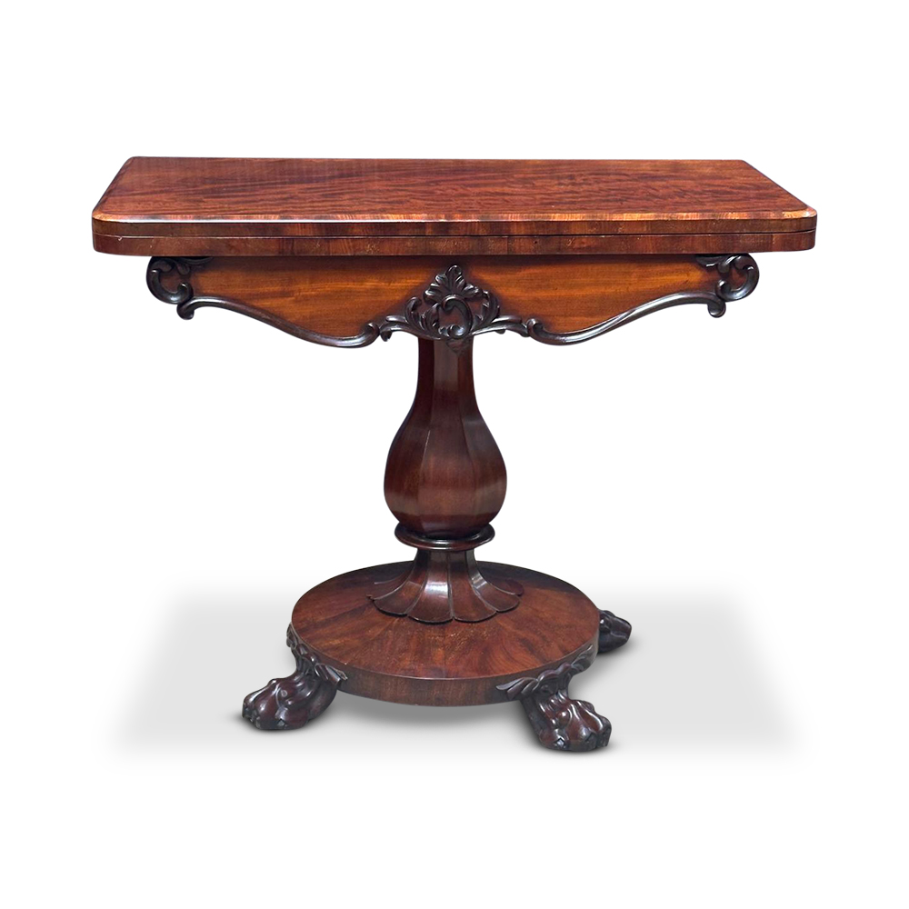 William IV English mahogany fold over card table c.1840