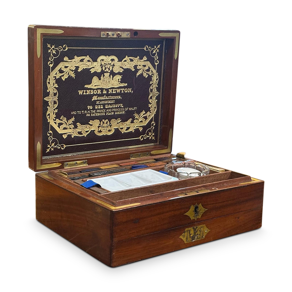 Winsor and Newton English mahogany fitted art box c.1870