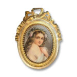 19th century handpainted miniature female portrait on porcelain with gilt bronze frame c.1860