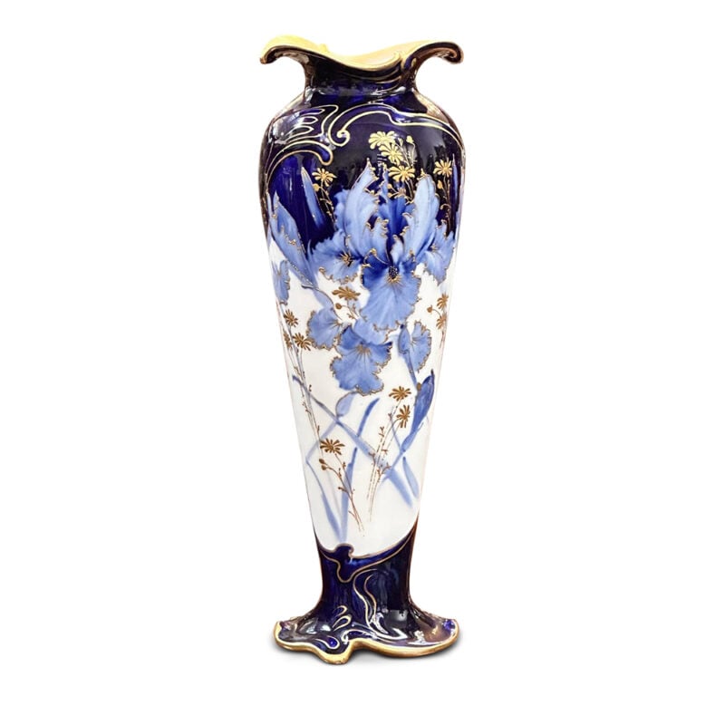 Doulton Burslem flow blue and gilt vase c.1890