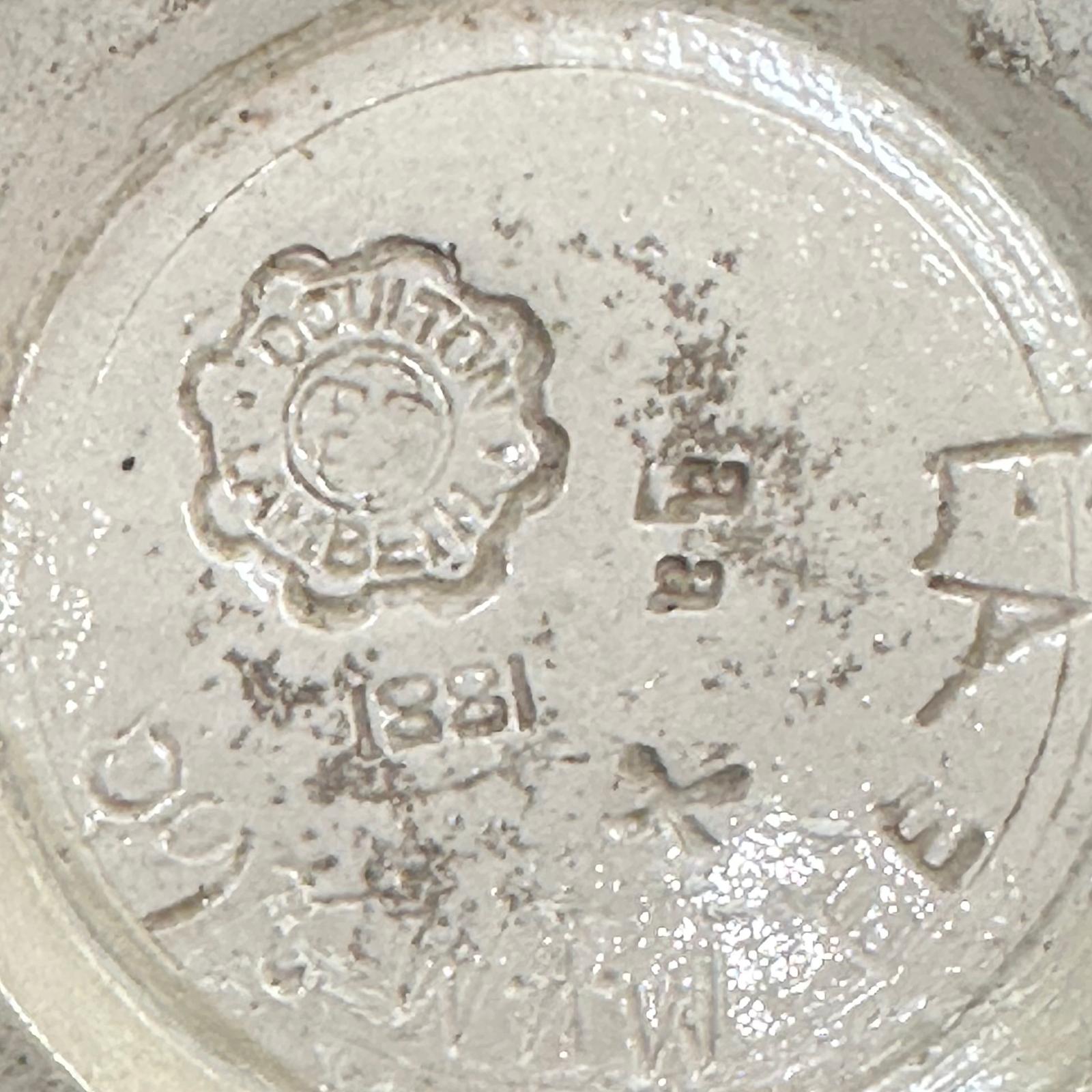 Doulton Lambeth salt glazed jug with silver plated lid by LA c.1881