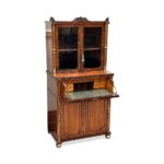 ENGLISH REGENCY GRECIAN WRITING ZEBRAWOOD CABINET BOOKCASE. London, c. 1810