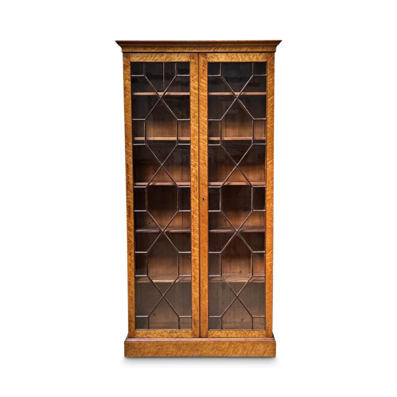 Late 19th century birds eye maple 2 door Georgian style bookcase c.1890