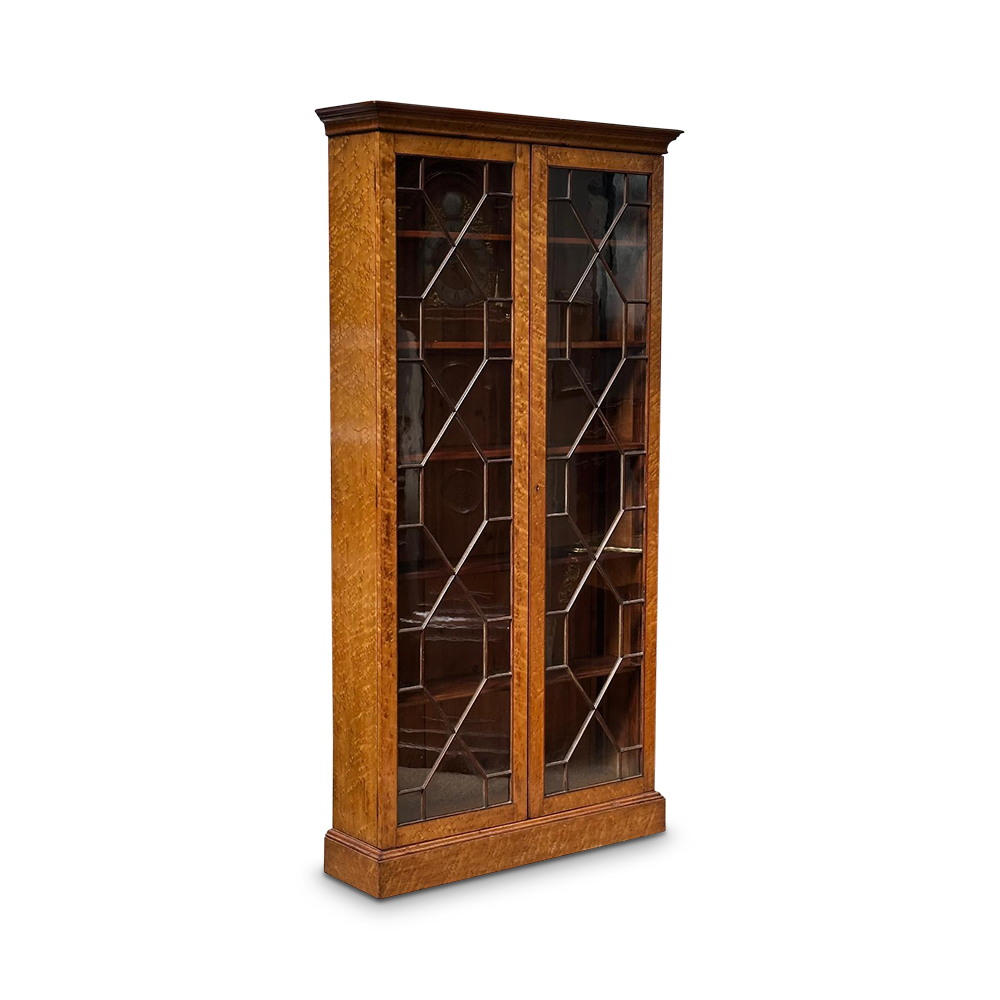 Late 19th century birds eye maple 2 door Georgian style bookcase c.1890