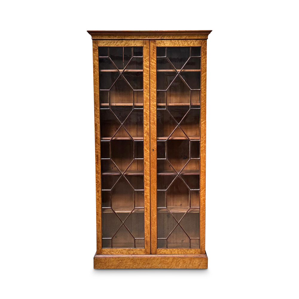Late 19th century birds eye maple 2 door Georgian style bookcase c.1890