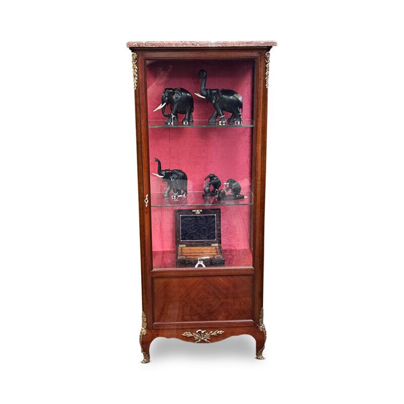 Louis XVI style walnut single door vitrine with marble top and ormolu mounts c.1890