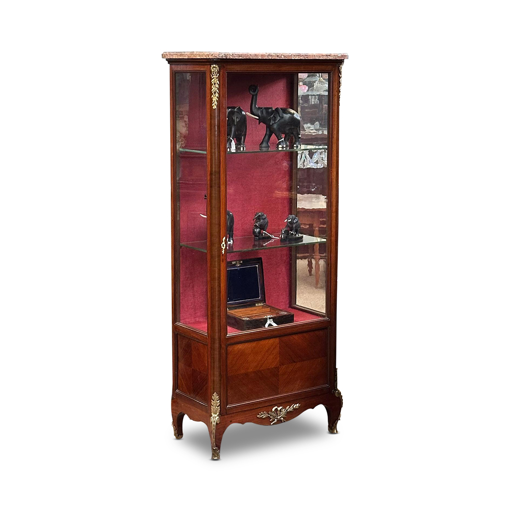 Louis XVI style walnut single door vitrine with marble top and ormolu mounts c.1890
