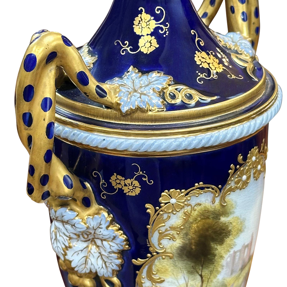 Royal Worcester Harry Davis handpainted landscape double handled vase shape 2453 c.1910